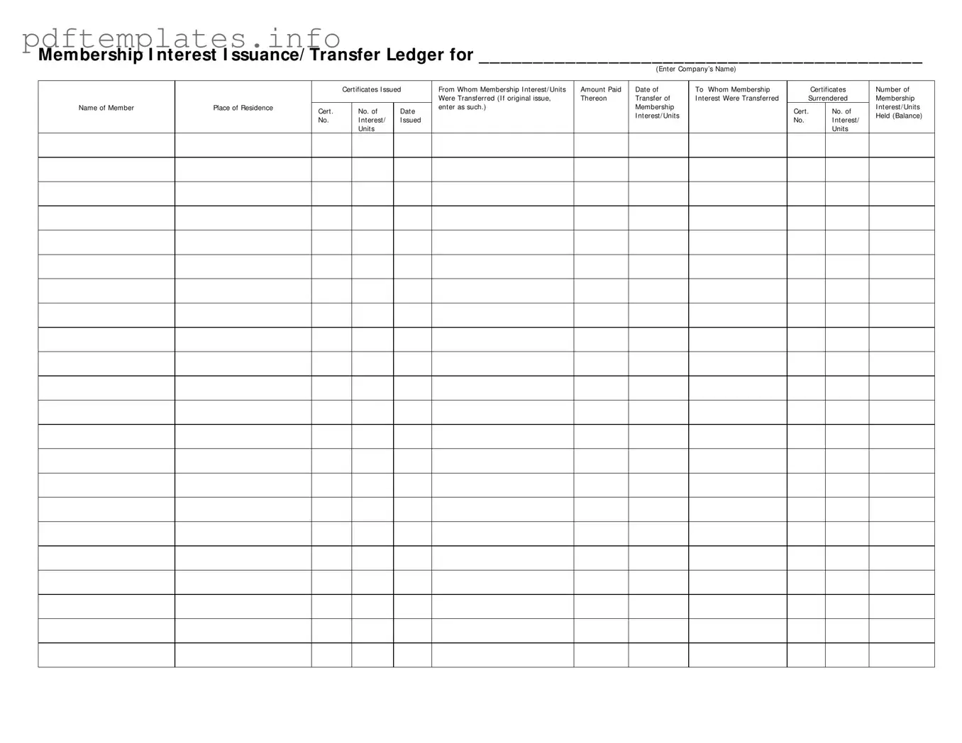 Fill Out a Valid Membership Ledger Form