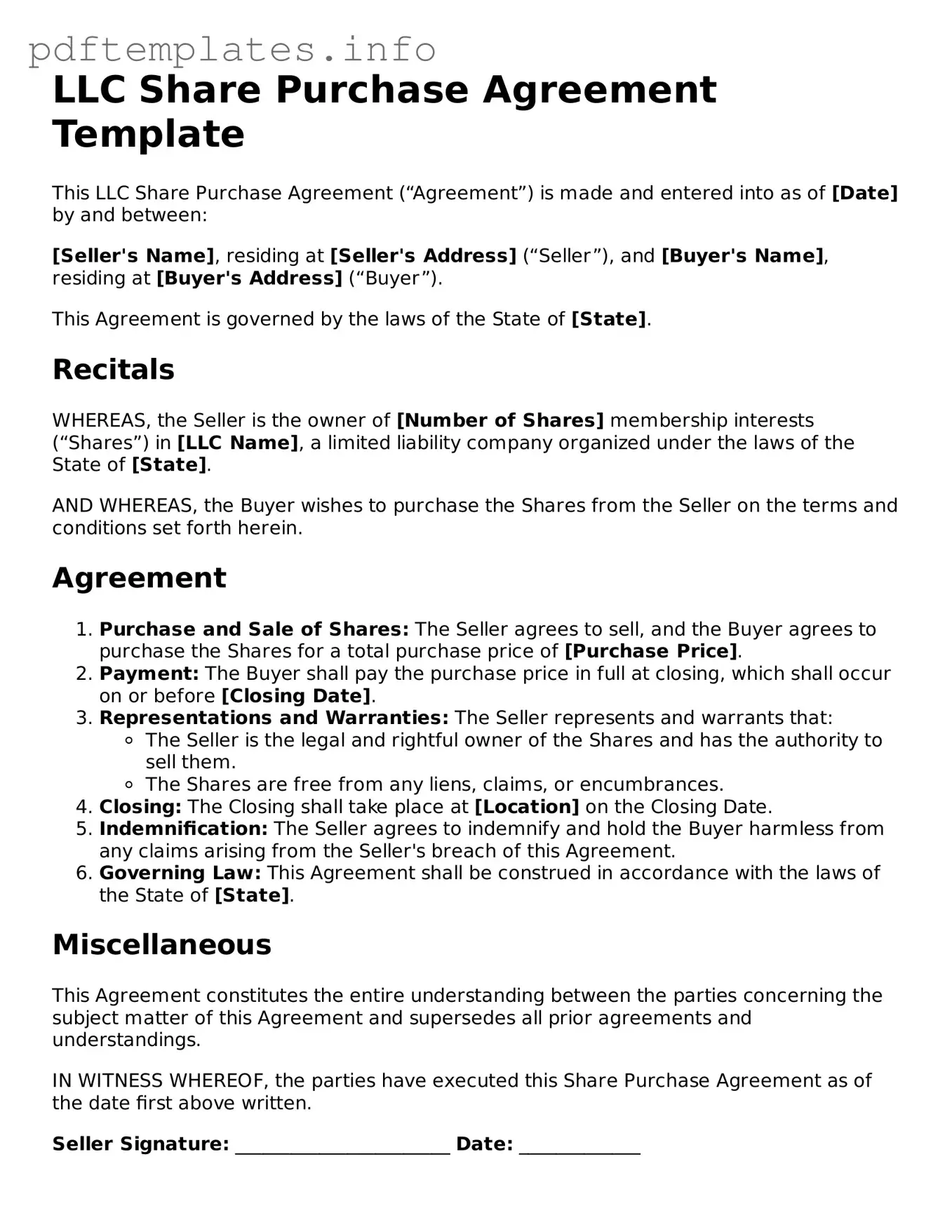 Printable LLC Share Purchase Agreement Form