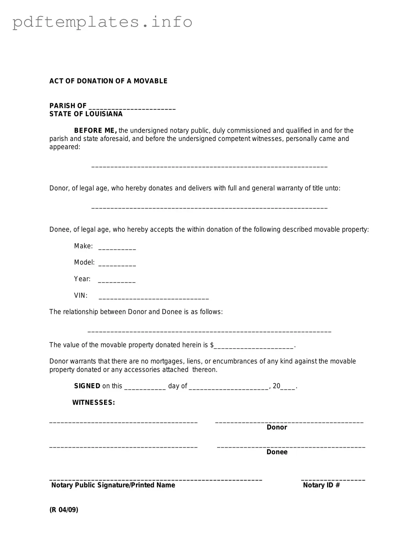 Fill Out a Valid Louisiana act of donation Form
