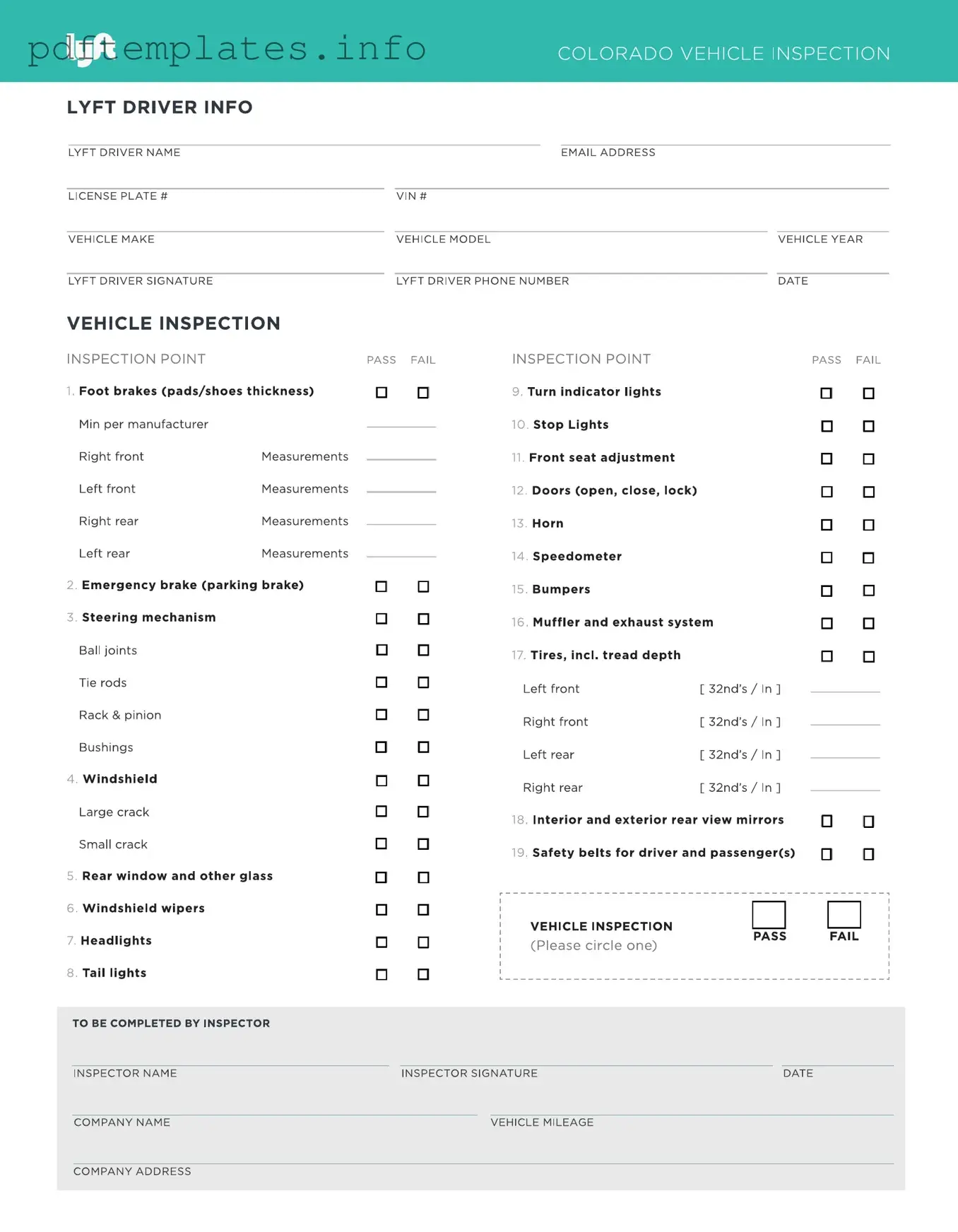 Fill Out a Valid Lyft Inspection Form