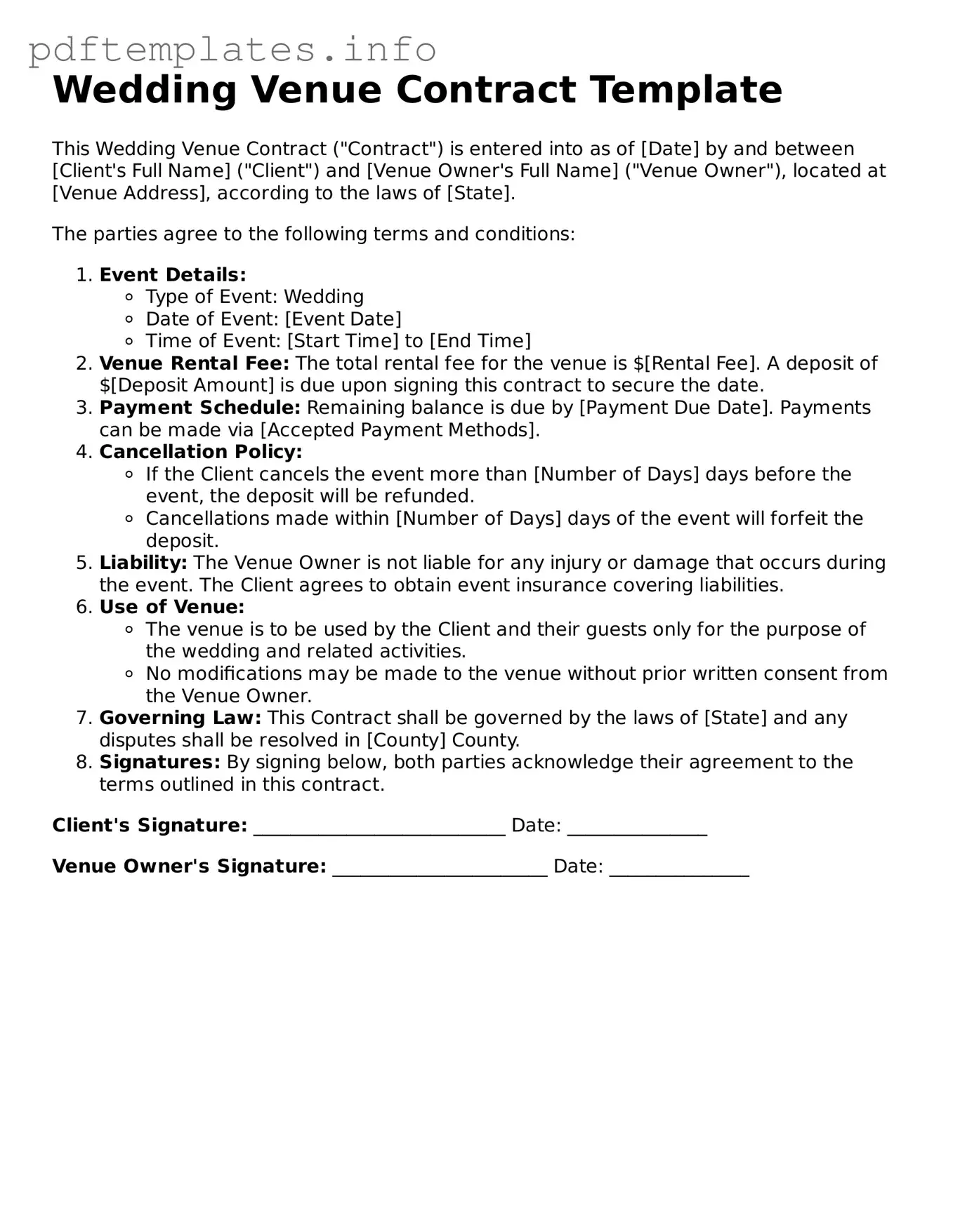 Printable Wedding Venue Contract Form