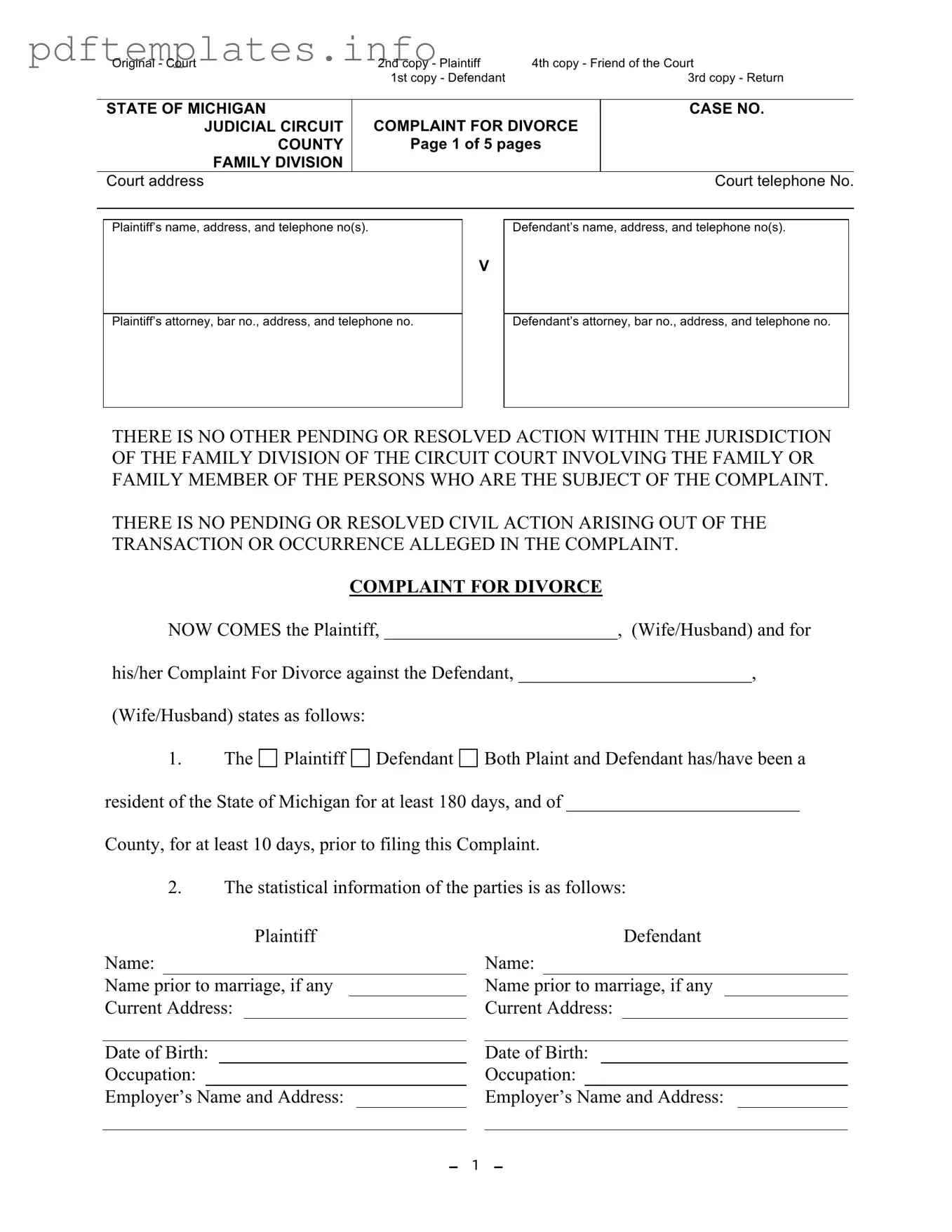 Fill Out a Valid Michigan Complaint Divorce Form