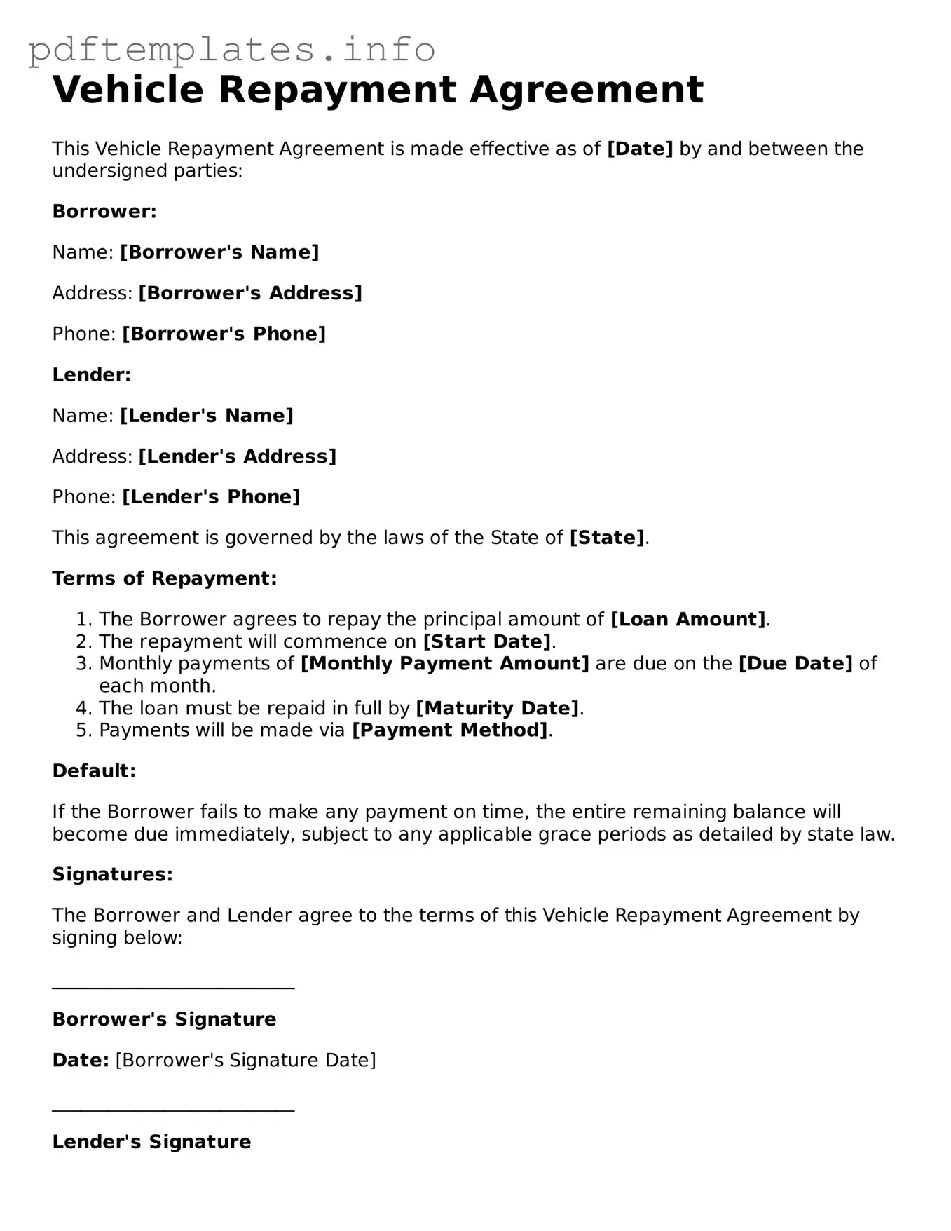 Printable Vehicle Repayment Agreement Form
