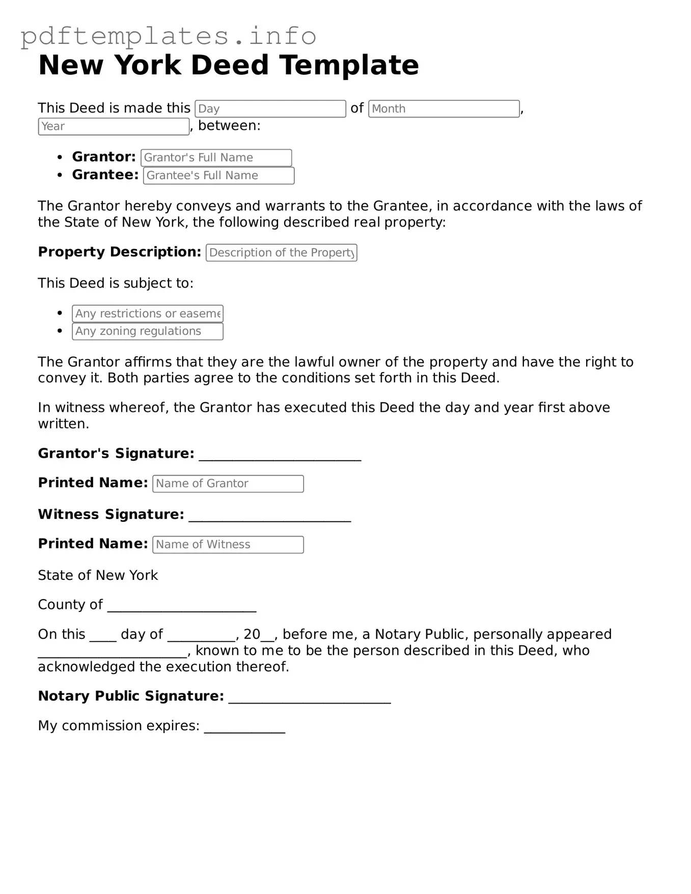Blank Deed Form for New York State