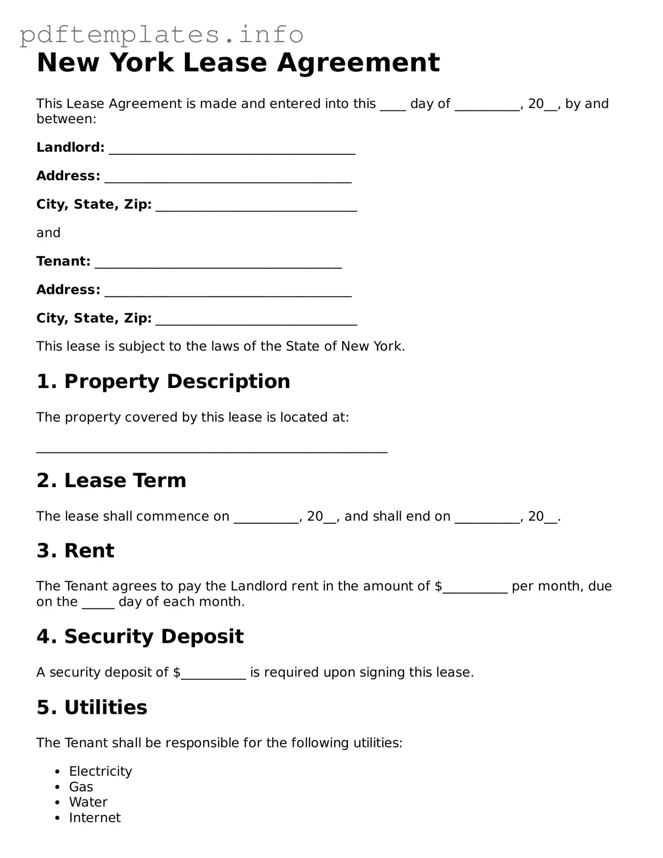 Blank Lease Agreement Form for New York State