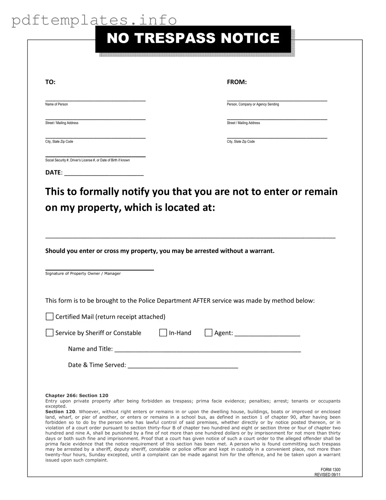 Fill Out a Valid No Trespassing Letter Form