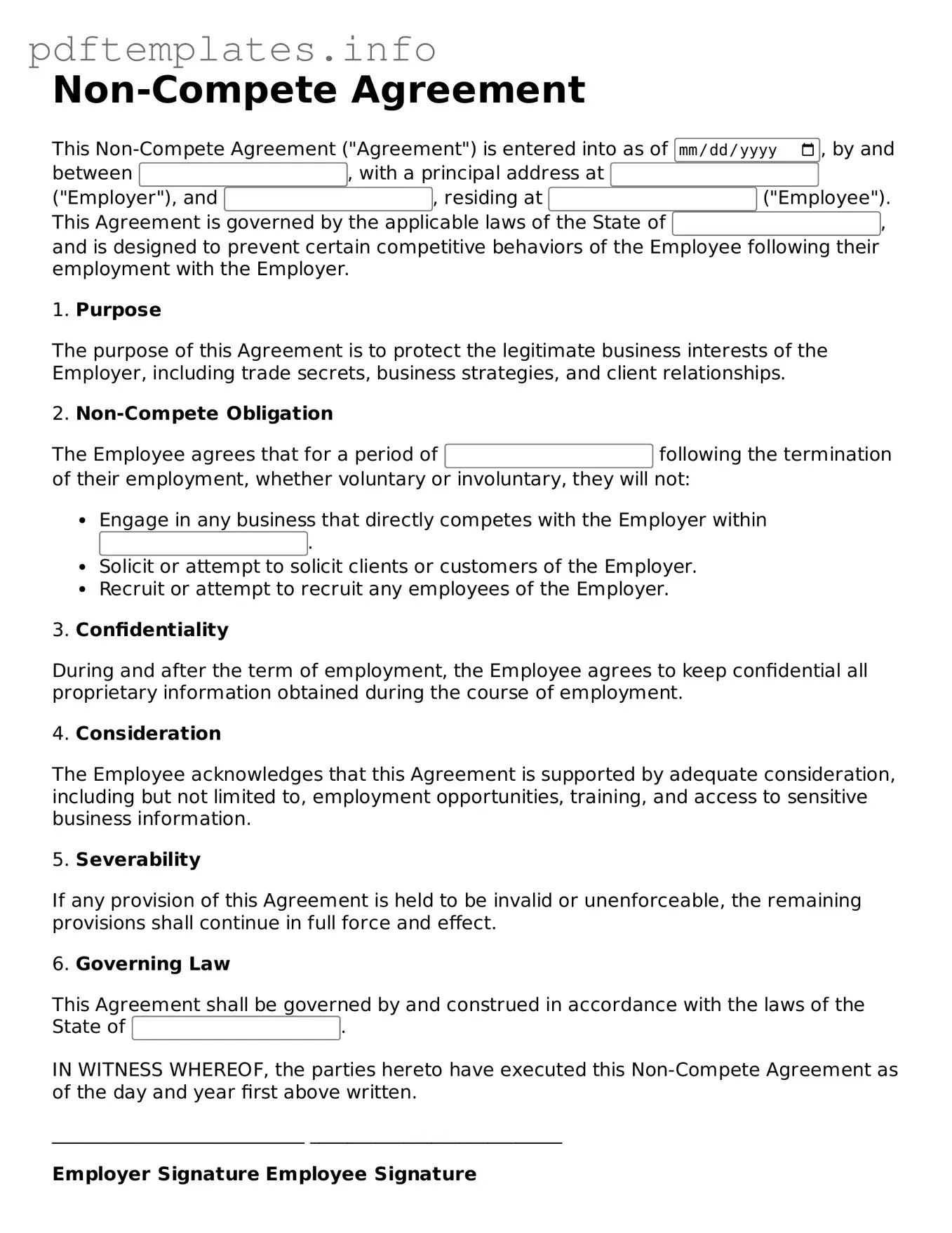 Printable Non-compete Agreement Form