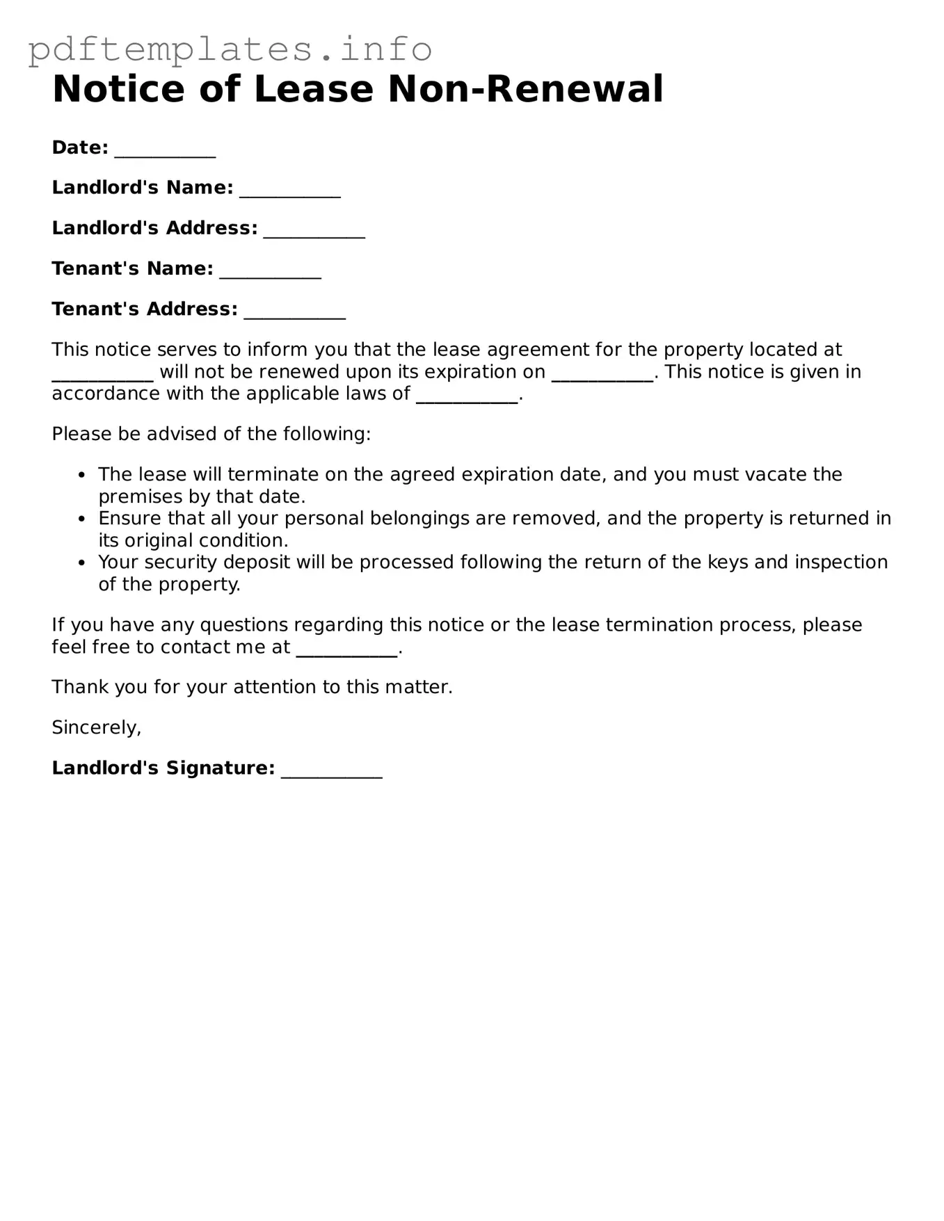 Printable Notice of Lease Non-Renewal Form