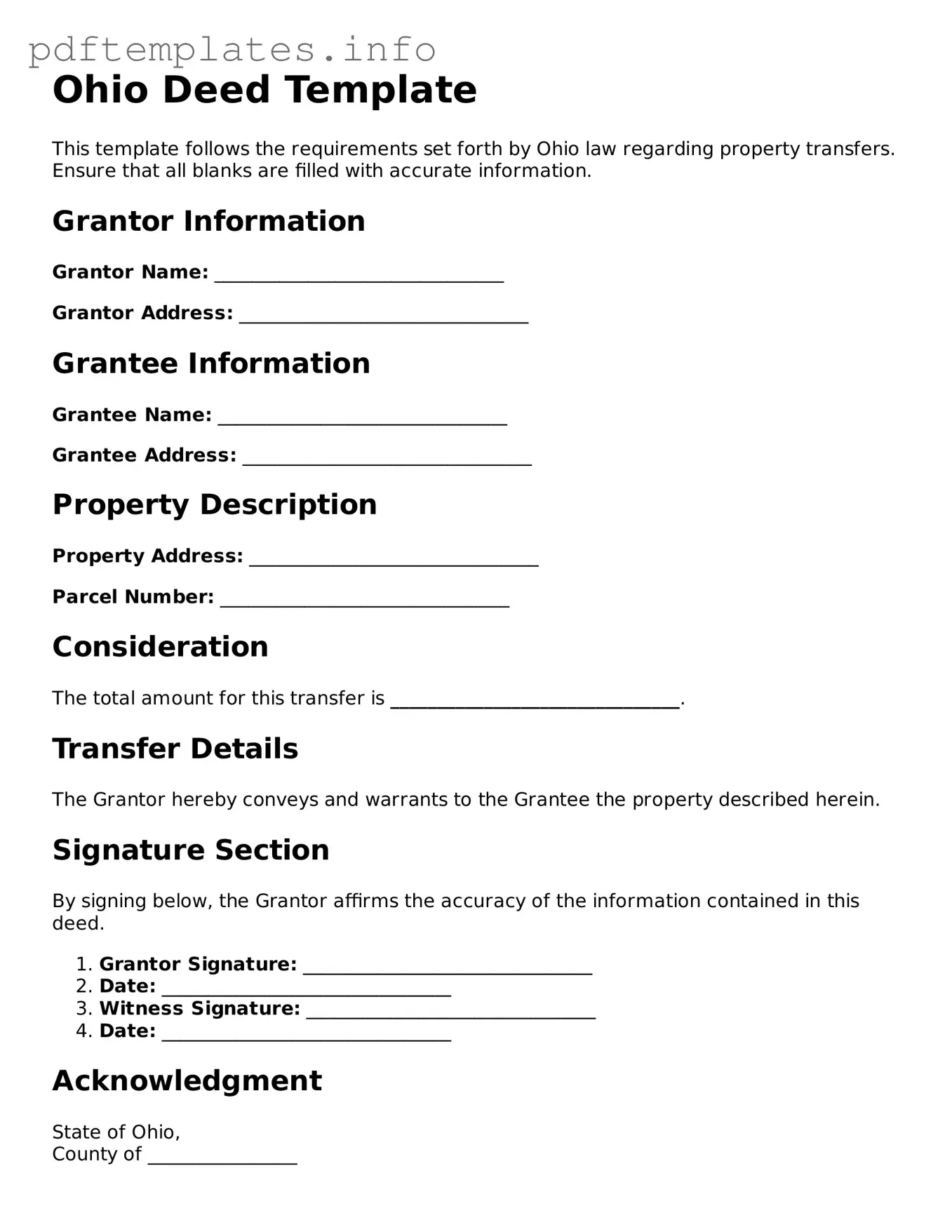 Blank Deed Form for Ohio State