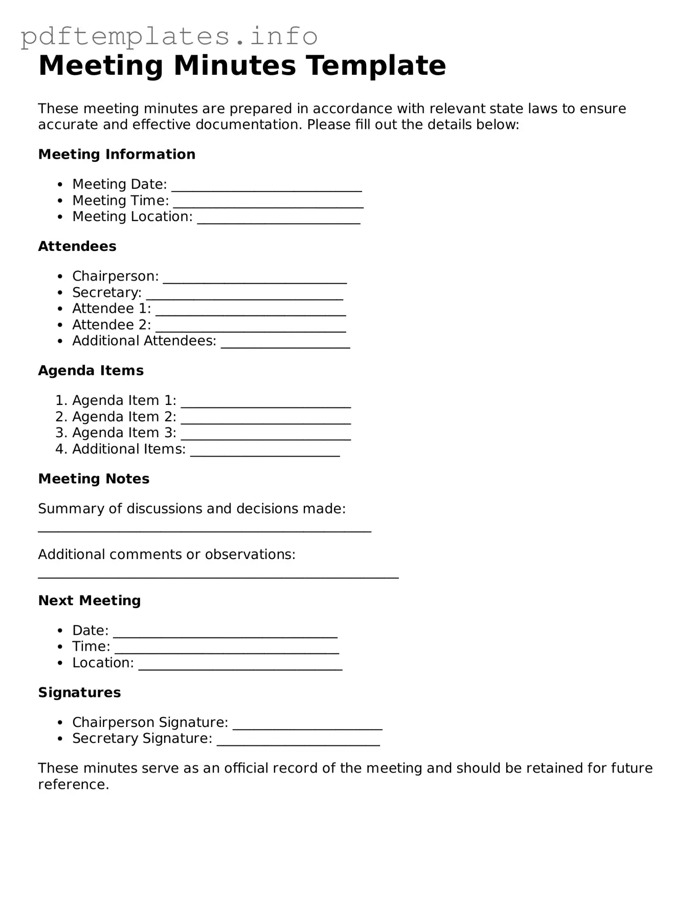 Printable Meeting Minutes Form
