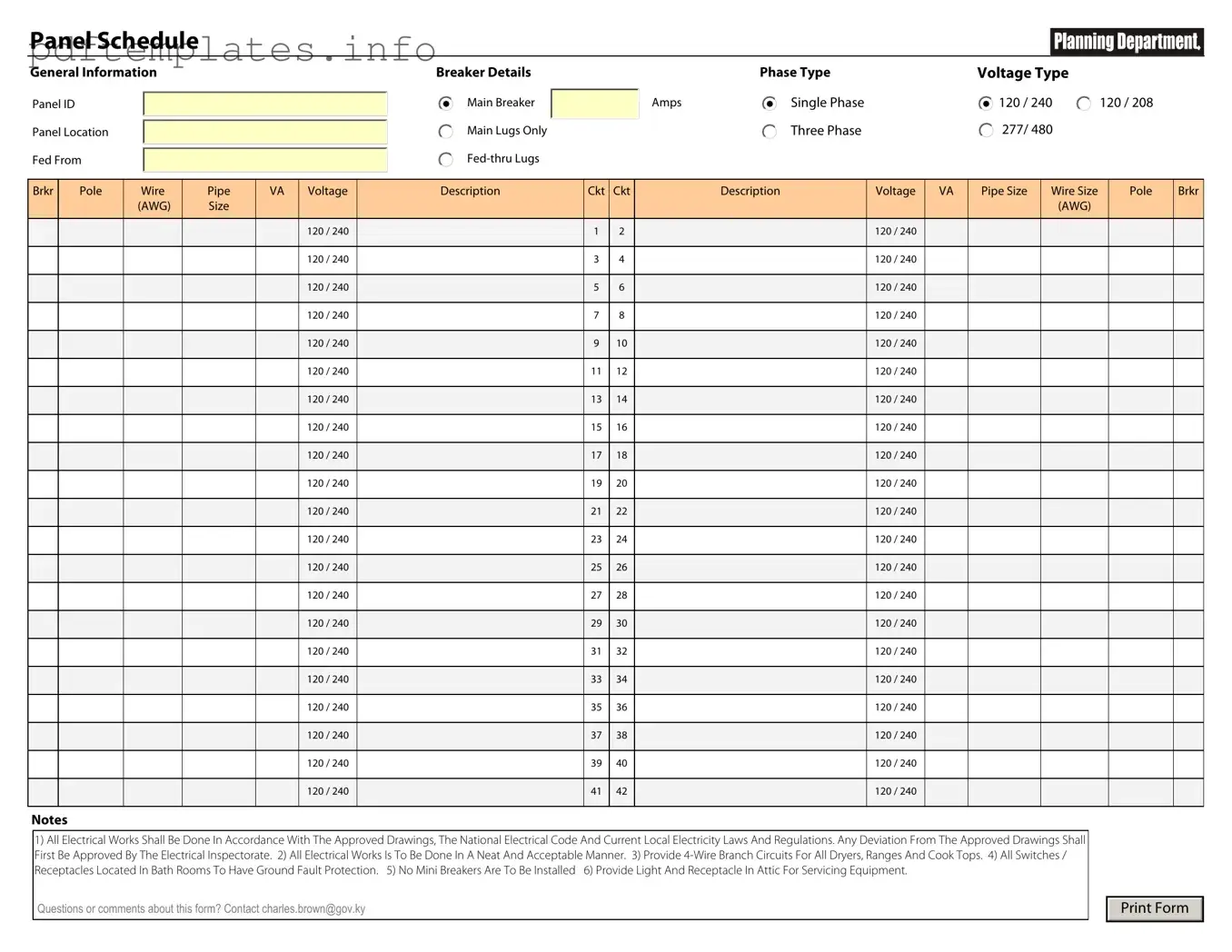Fill Out a Valid Electrical Panel Schedule Form