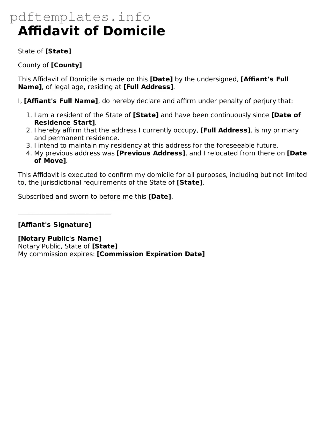 Printable Affidavit of Domicile Form