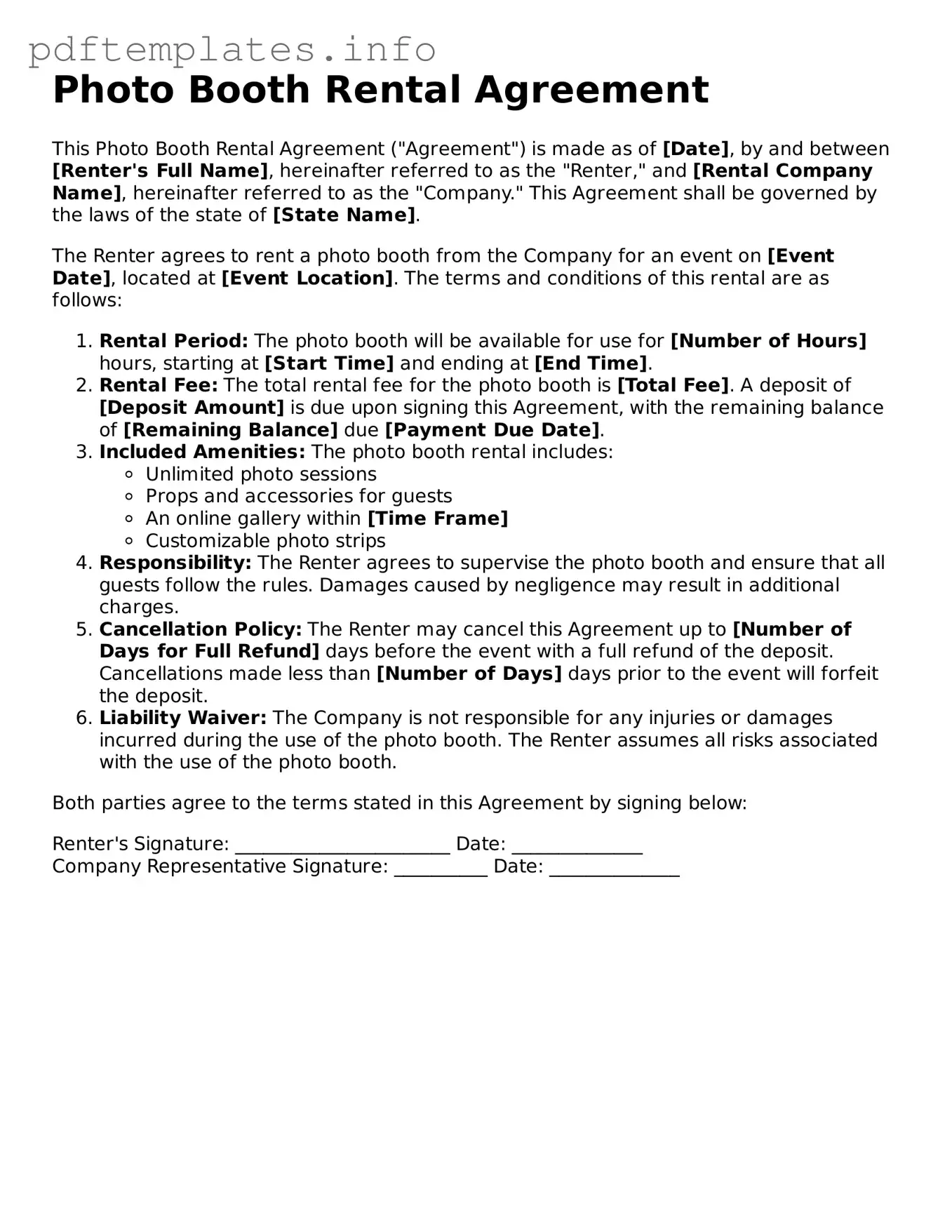 Printable Photo Booth Rental Agreement Form