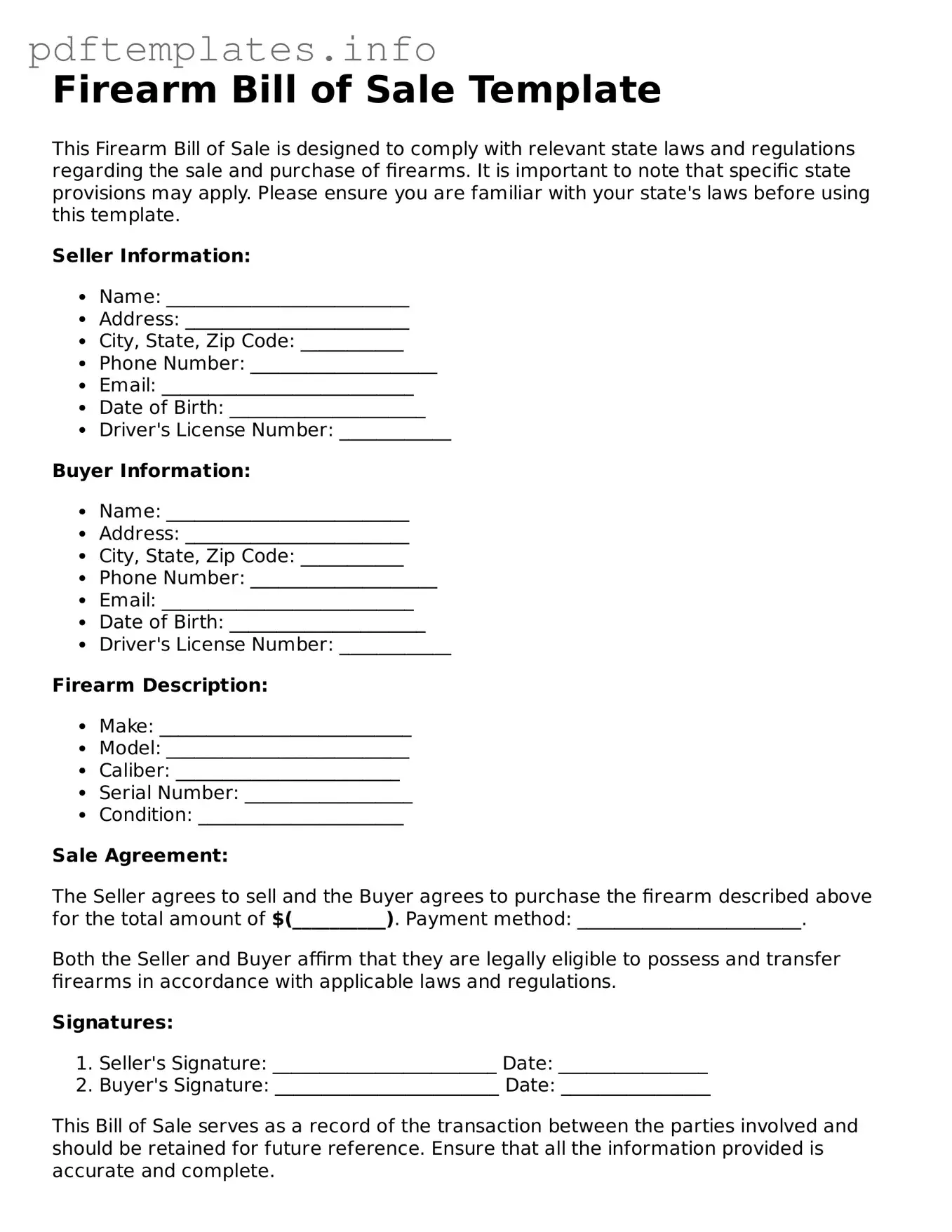 Printable Firearm Bill of Sale Form
