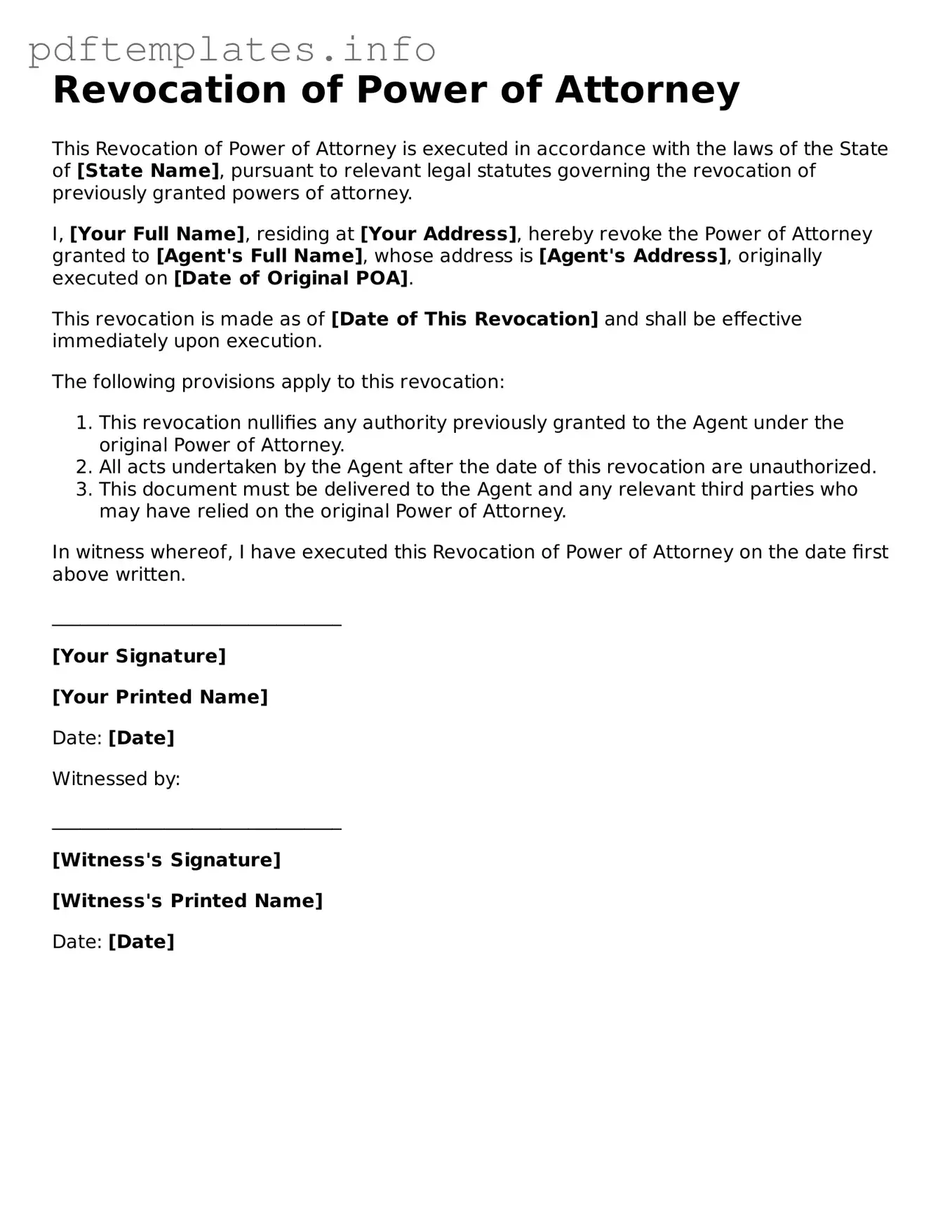 Printable Revocation of Power of Attorney Form