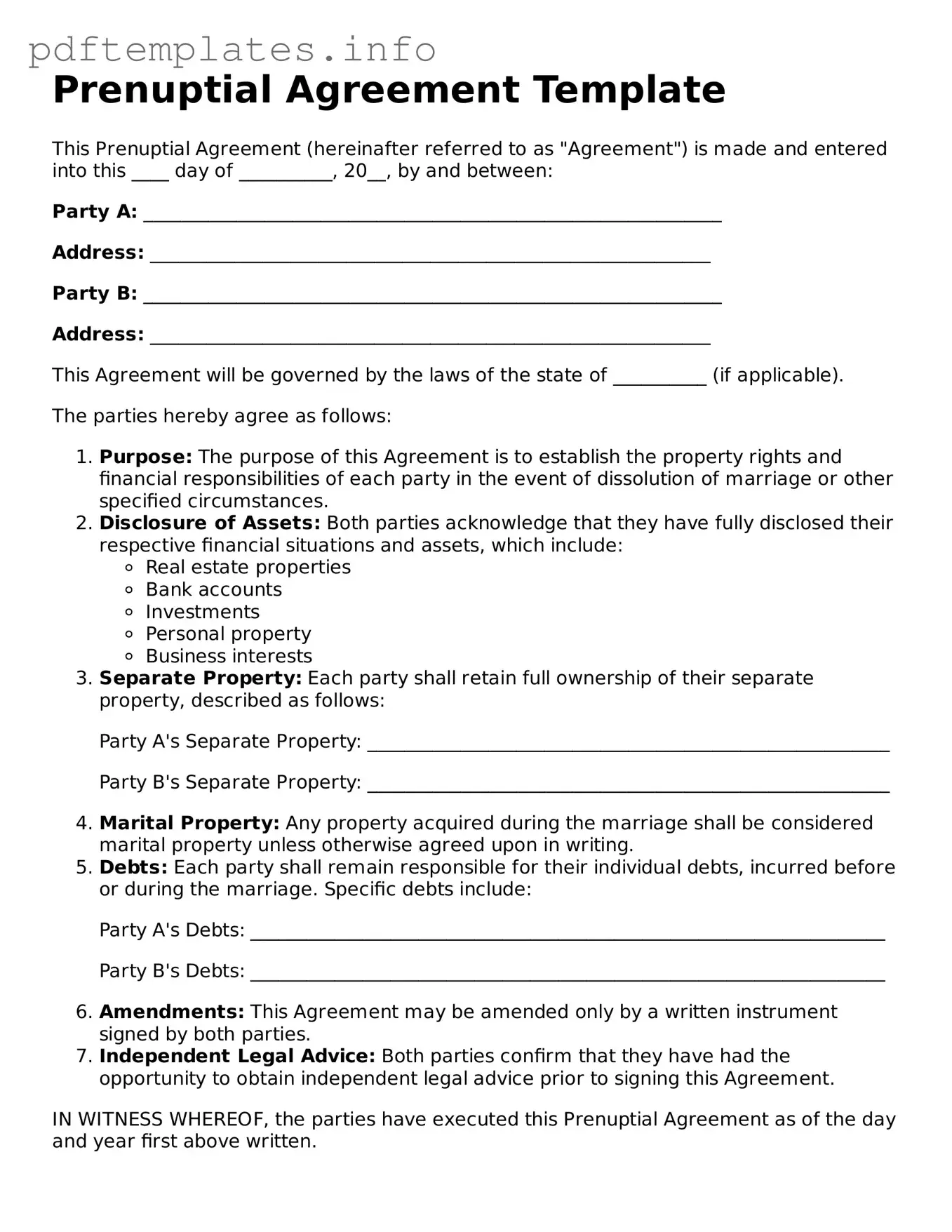 Printable Prenuptial Agreement Form