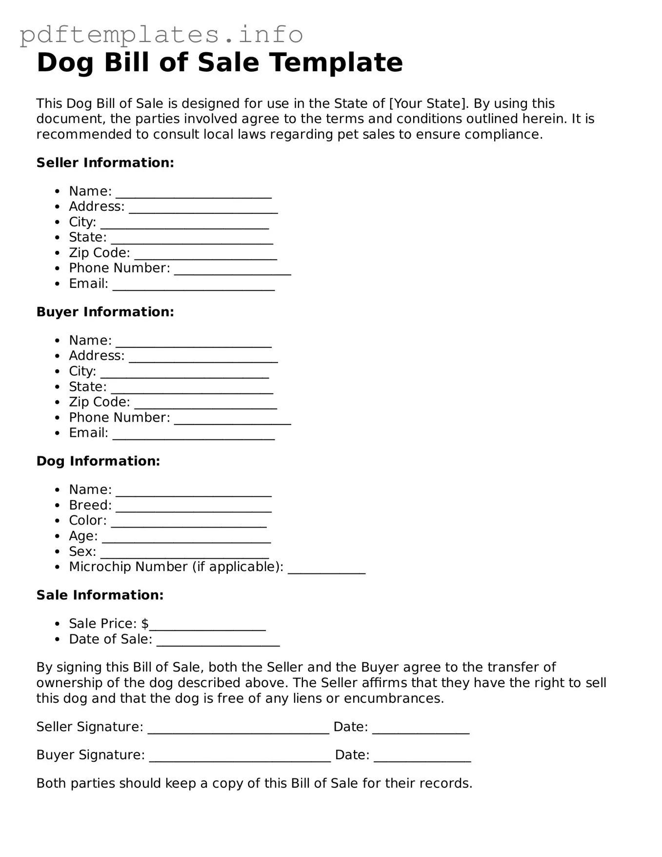 Printable Dog Bill of Sale Form