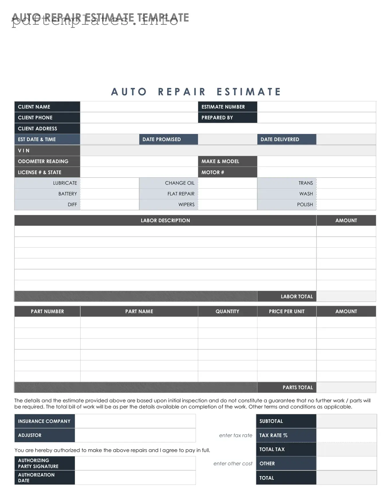 Fill Out a Valid Auto Repair Estimate Form