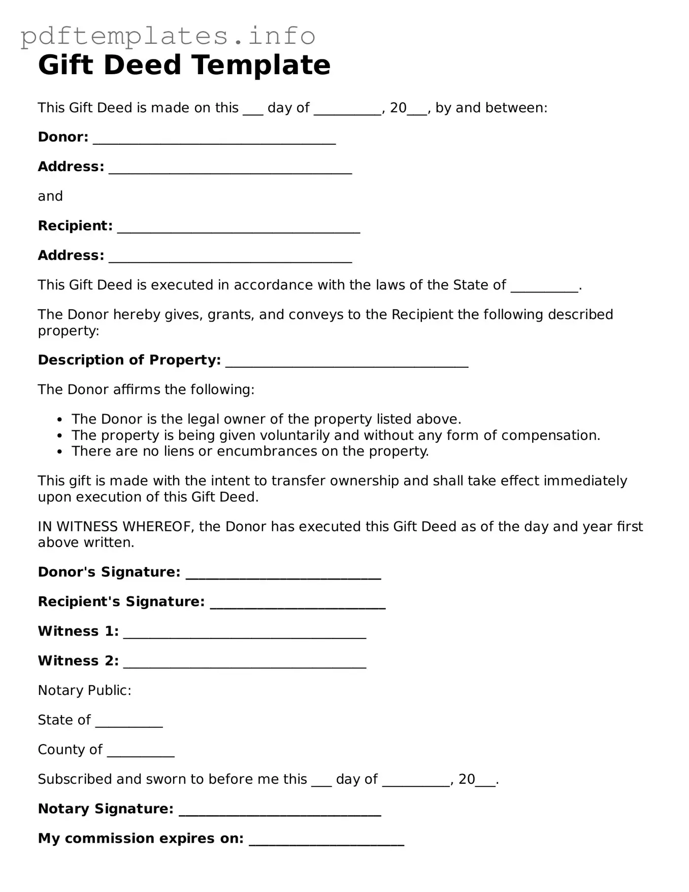 Printable Gift Deed Form