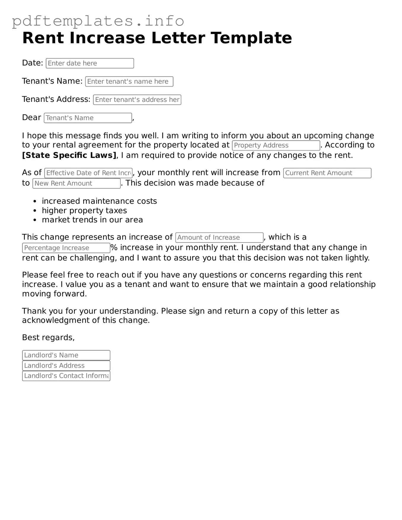 Printable Rent Increase Letter Form