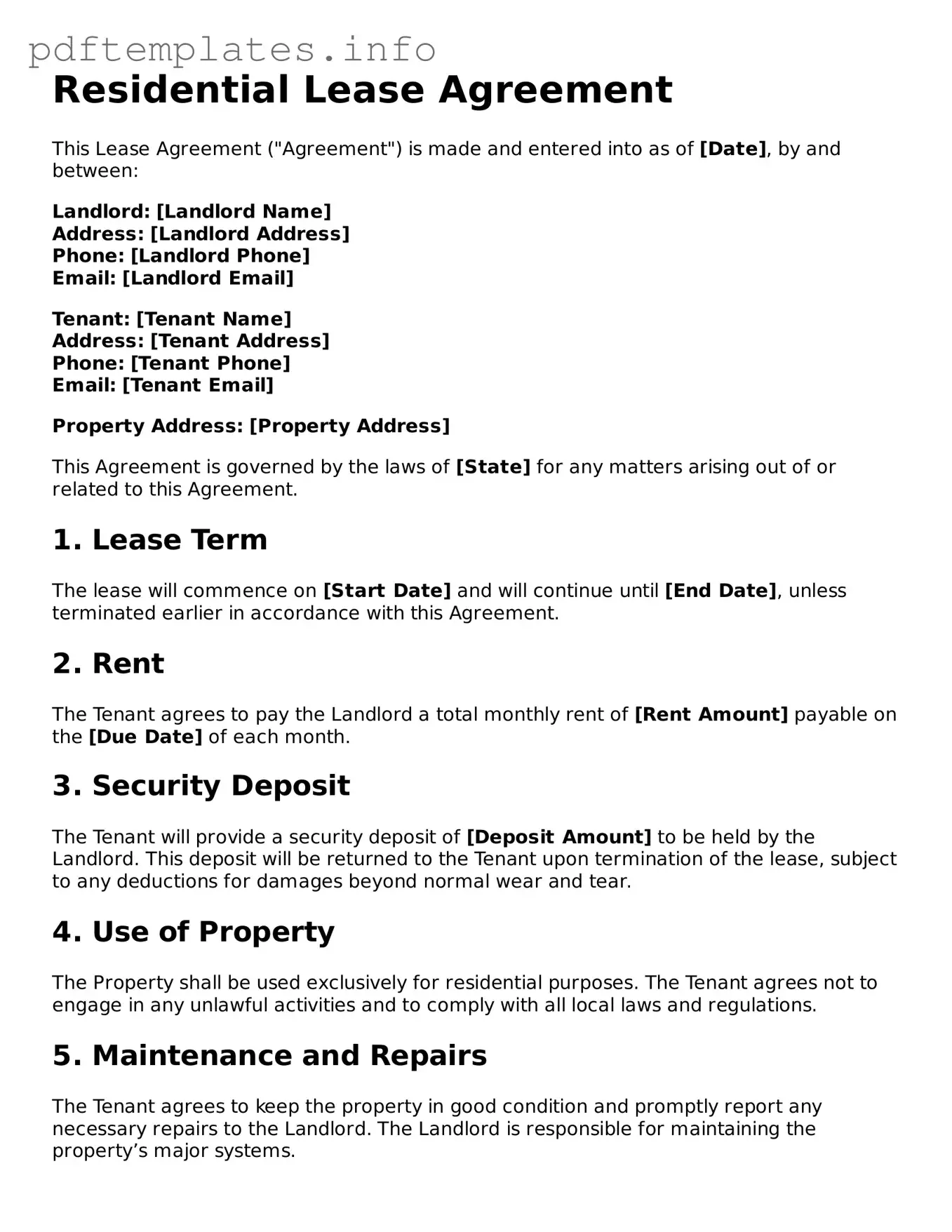 Printable Lease Agreement Form