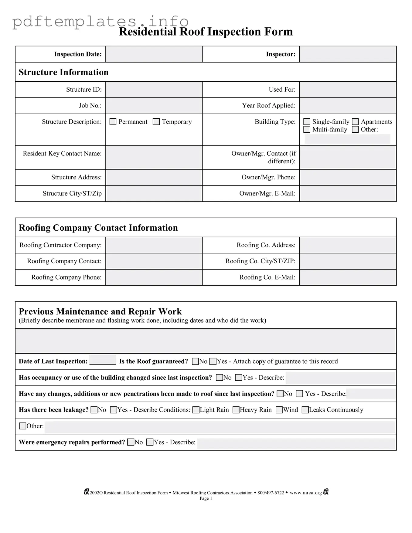 Fill Out a Valid Roof Inspection Form