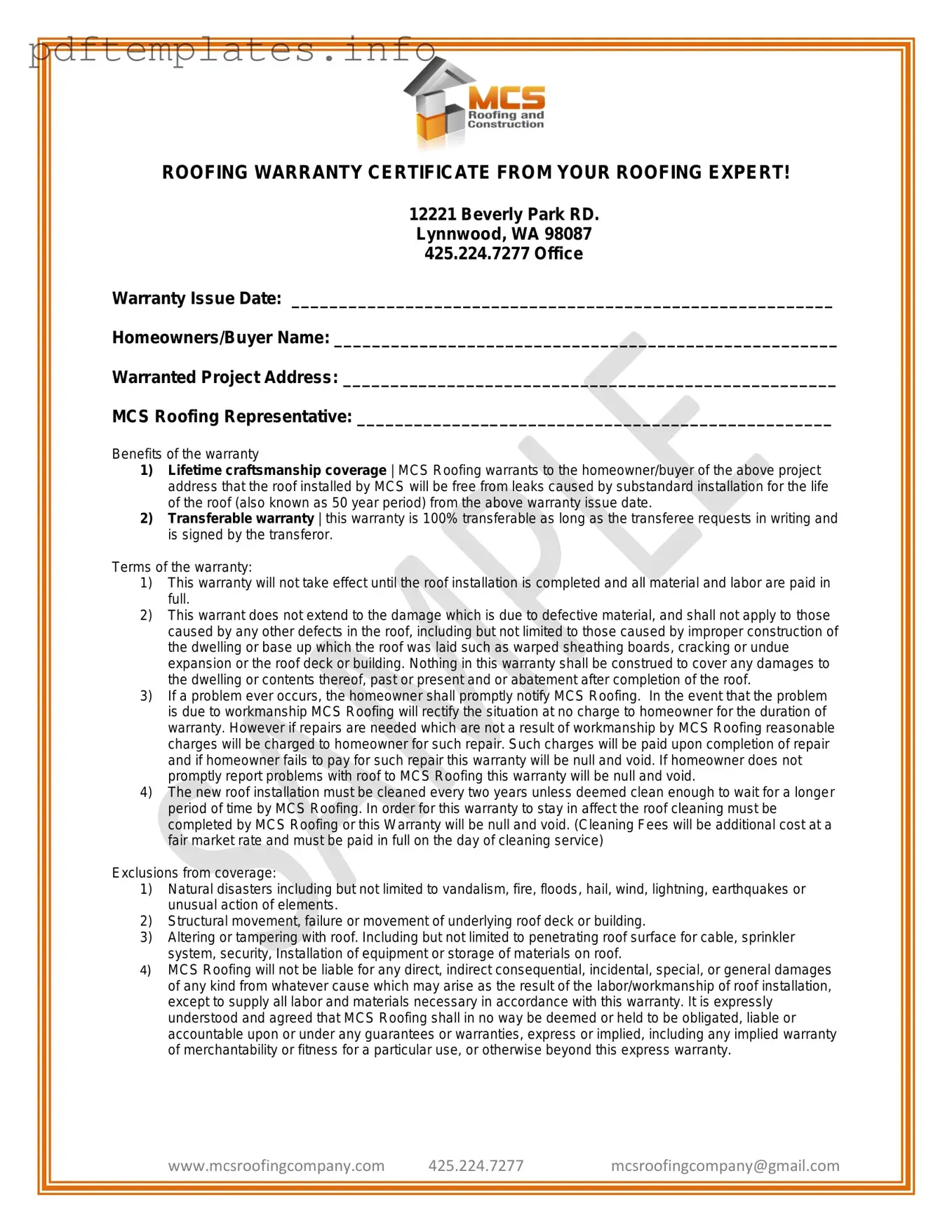 Fill Out a Valid Roofing Warranty Certificate Form