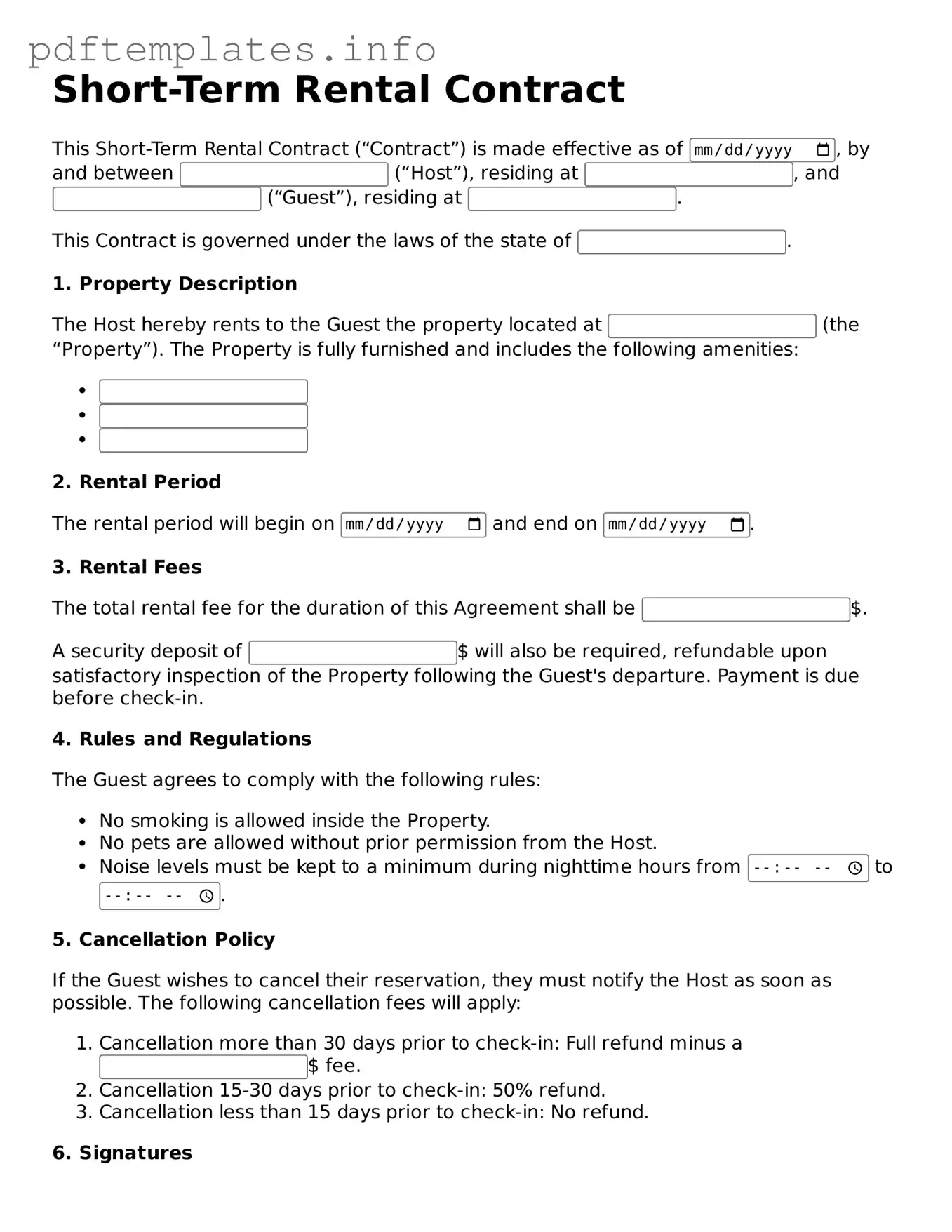 Printable Short-Term Rental Contract Form