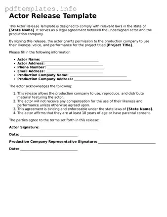 Printable Actor Release Form