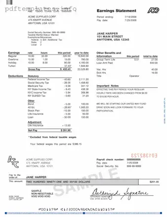 Fill Out a Valid Adp Pay Stub Form