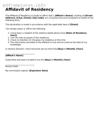Printable Affidavit of Residency Form