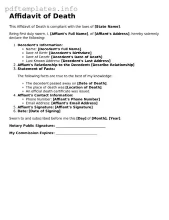 Printable Affidavit of Death Form