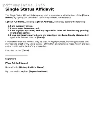 Printable Single Status Affidavit Form