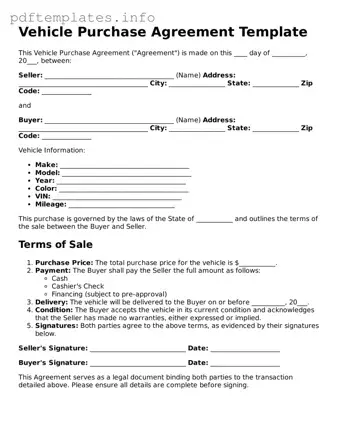 Printable Vehicle Purchase Agreement Form