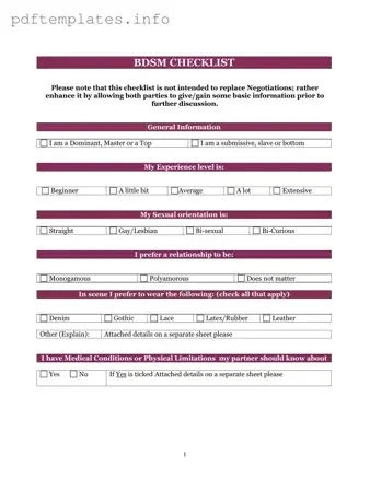Fill Out a Valid Bdsm Checklist Form