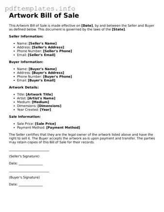 Printable Artwork Bill of Sale Form