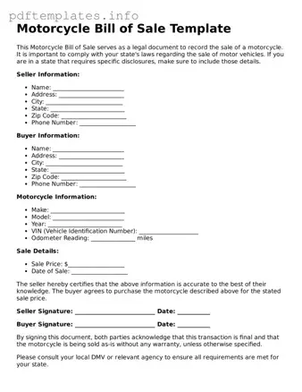 Printable Motorcycle Bill of Sale Form