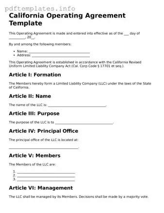 Blank Operating Agreement Form for California State
