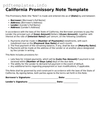 Blank Promissory Note Form for California State