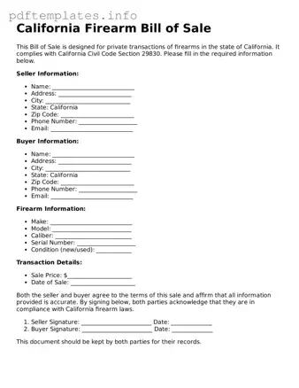 Blank Firearm Bill of Sale Form for California State