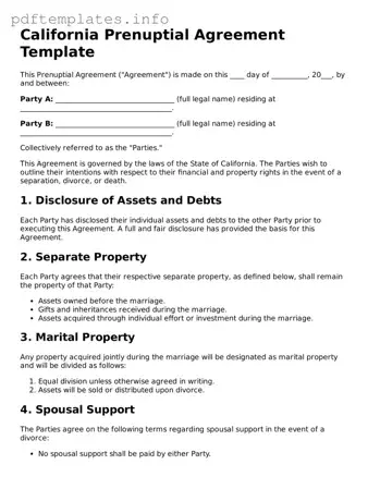 Blank Prenuptial Agreement Form for California State