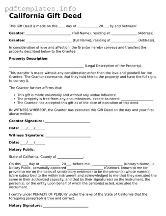 Blank Gift Deed Form for California State