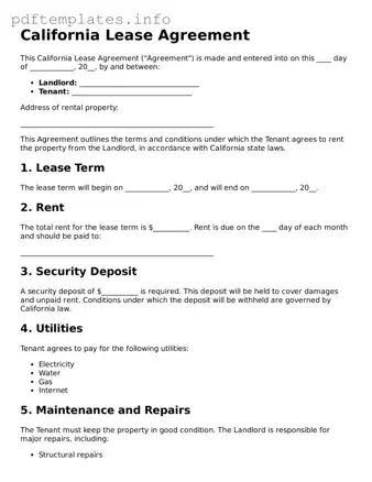 Blank Lease Agreement Form for California State