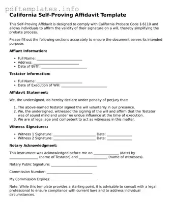 Blank Self-Proving Affidavit Form for California State
