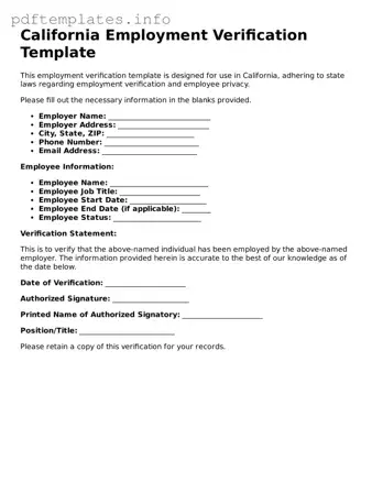 Blank Employment Verification Form for California State