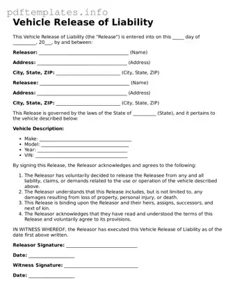 Printable Vehicle Release of Liability Form