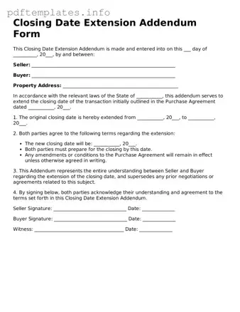 Printable Closing Date Extension Addendum Form Form
