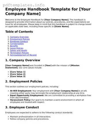 Printable Employee Handbook Form