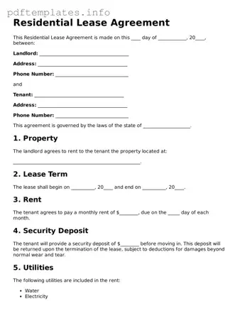 Printable Residential Lease Agreement Form