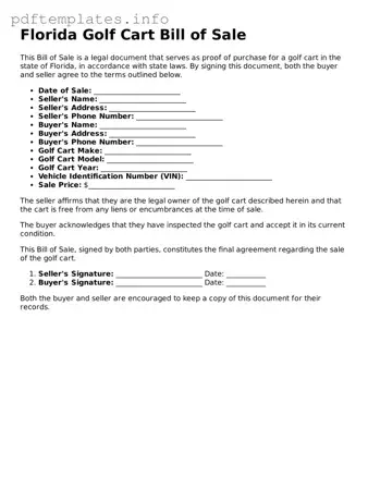 Blank Golf Cart Bill of Sale Form for Florida State